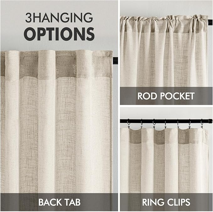 MIULEE Cream Linen Curtains 52x45 Inch 2 Panels - Image 3
