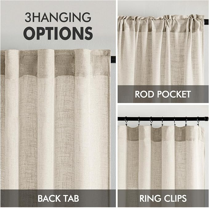 MIULEE Cream Linen Curtains 52x63 Inch 2 Panels - Image 3