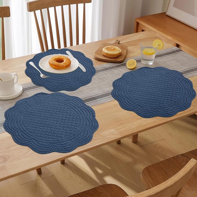 HOMBYS Quilted Placemats Set of 6 Washable Round Placemats - Image 5