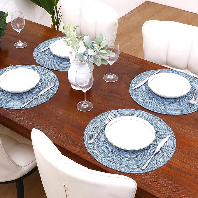SHACOS Round Braided Placemats Set of 12 Circle Place Mats Cotton Polyester - Image 2