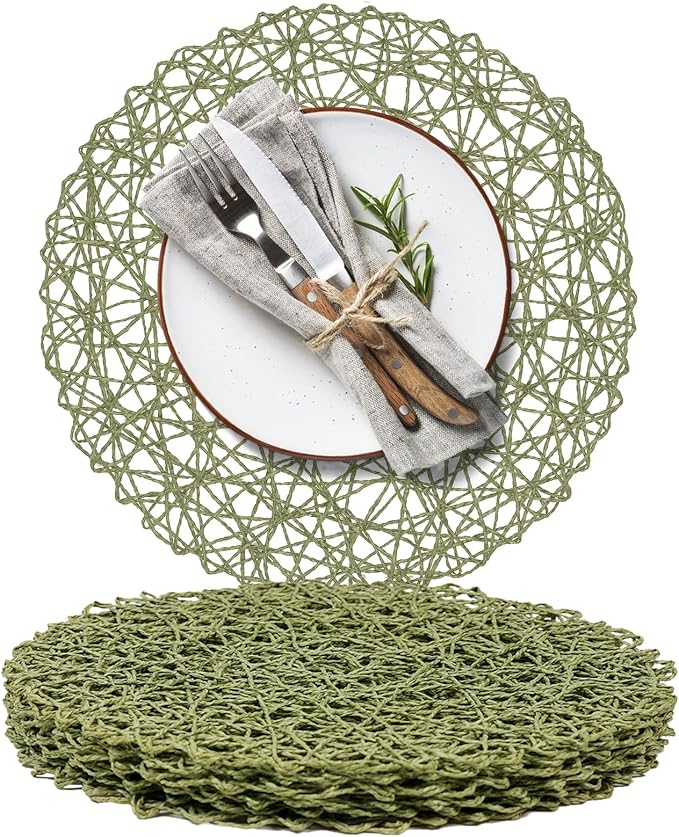 AHHFSMEI Paper Braided Round Placemats Set of 6 Natural Non-Slip Heat Resistant by AHHFSMEI