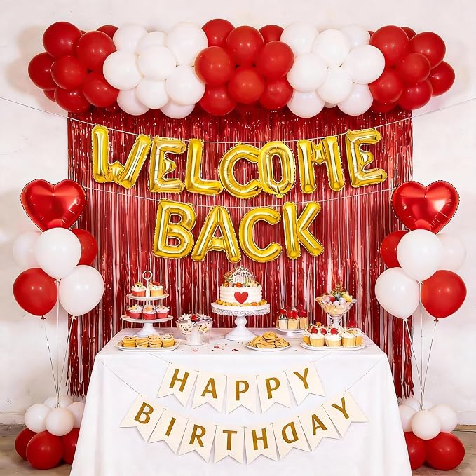 Welcome Back Balloons Red Gold, 16Inch Welcome Back Foil Balloons Banner - Image 5
