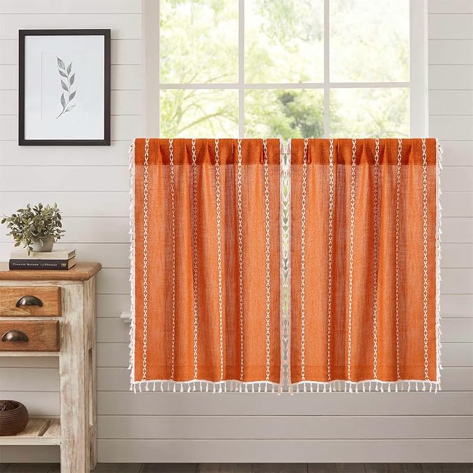 RoomTalks Fall Color Boho Farmhouse Kitchen Curtains 36 Inch Length French by RoomTalks