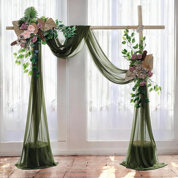 MDS Halloween Chiffon Draping Fabric - 2 Panel, 30" Wide x 40ft Long - Sheer Spooky Arbor & Canopy Drapery for Haunted House Backdrops, Party Ceilings, DIY Costumes & Themed Events - Olive Green