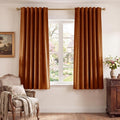 Burnt Orange Velvet Curtains Back Tab Boho Drapes, Window Back Tab Pinch Pleat by StangH