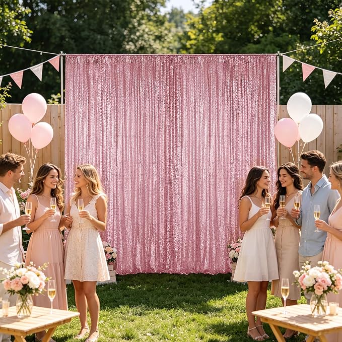 Hahuho Rose Pink Sequin Backdrop Curtain, Banquet Decoration（2 Panels, 4FT x 8FT - Image 3