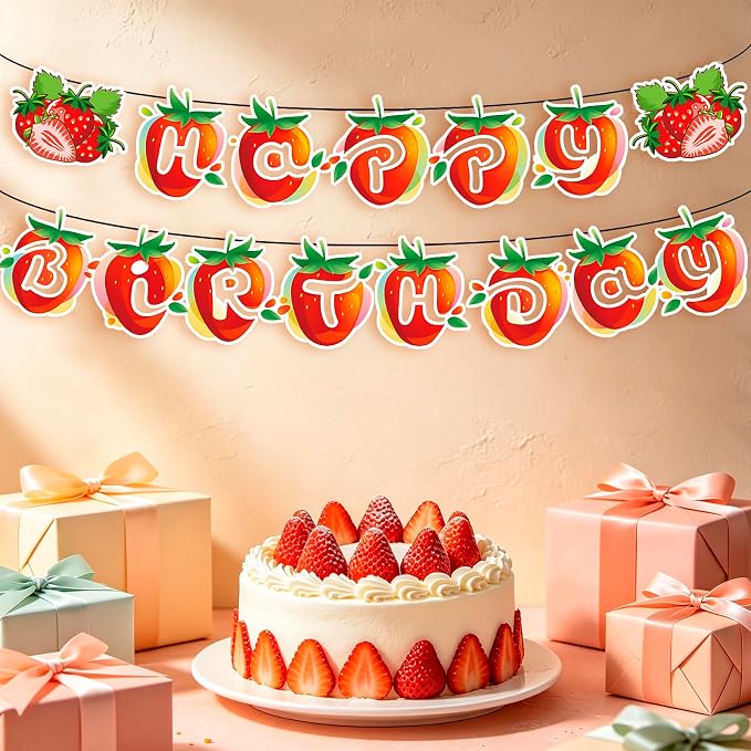 MEETINGU Happy Birthday Strawberry Sign - Image 3