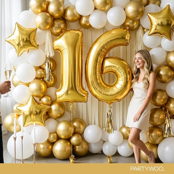 PartyWoo Number Balloons 40 Inch Gold Number 6 Kit 25pcs - Image 4
