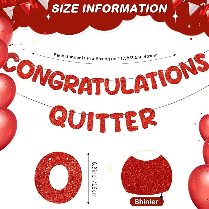 Fulmoon Pre Strung Congratulations Quitter Glitter Banner Funny Retirement - Image 3
