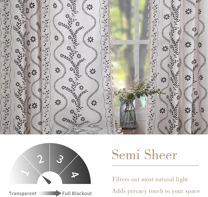 Schweek Boho Tassels Curtain 63 Inches Long 2 Panels - Image 3
