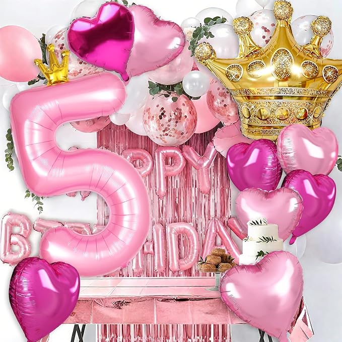 Princess 8th Birthday Party Decorations, 40 inch Large Pink Crown 8 Balloon - Image 3