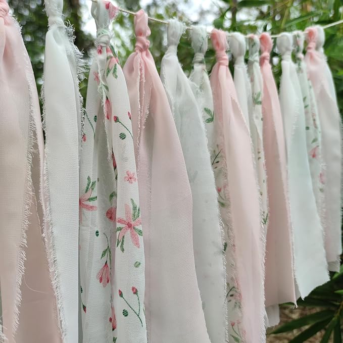Blush Floral Tassel Garland Pink Hanging Decor - Image 3