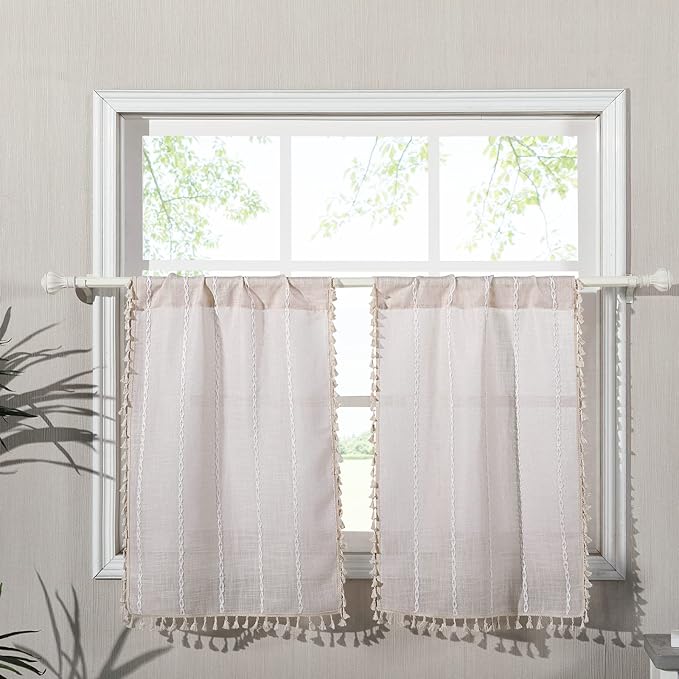 RoomTalks Boho Kitchen Curtains 36 Inch Length French Striped Farmhouse Vintage by RoomTalks