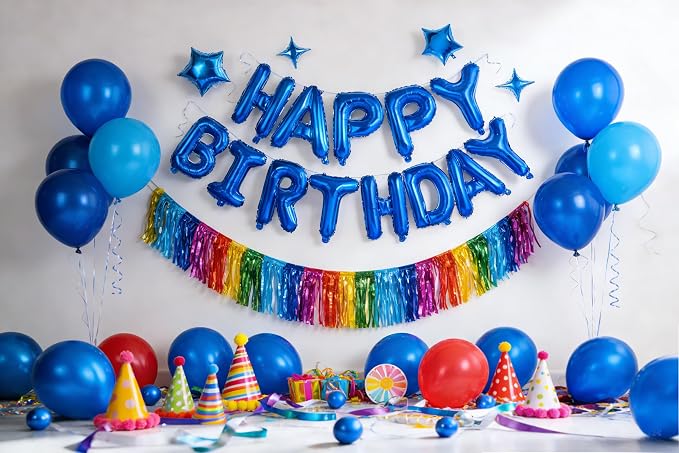Blue Happy Birthday Balloons Banner Sign Mylar letter Party Decoration | - Image 4