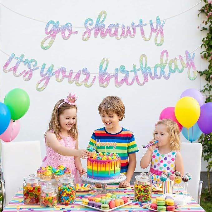 BEISHIDA Rainbow Pre-Strung Go Shawty It's Your Birthday Banner Decoration | - Image 5