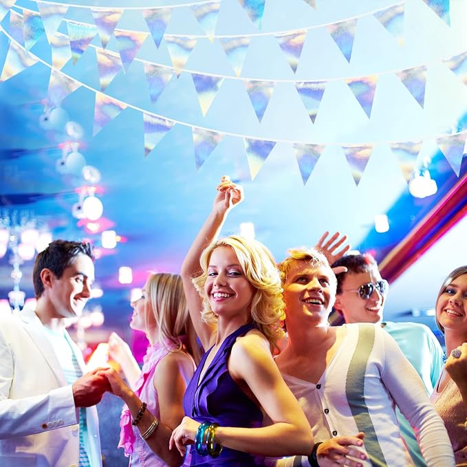 33Ft Iridescent Party Decoration Holographic Fabric Triangle Pennant Banner - Image 6