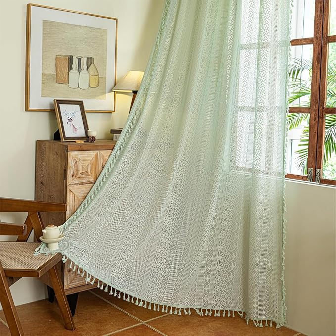 Sutuo Home Boho Curtains for Bedroom Dining Room, Bohemian Crochet Lace Hollow by SutuoHome