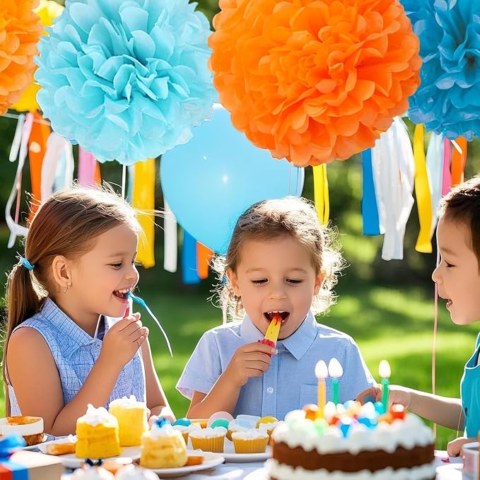 Capesaro Blue and Orange 12PCS Paper Pom Poms Party Decorations - Image 3