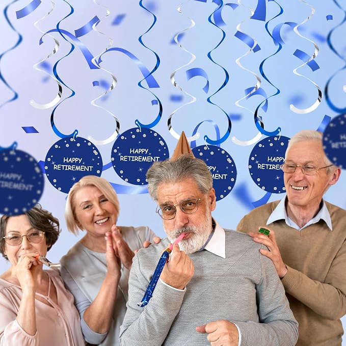 Retirement Party Decorations for Men Women Blue Silver Happy Retirement Banner - Image 2