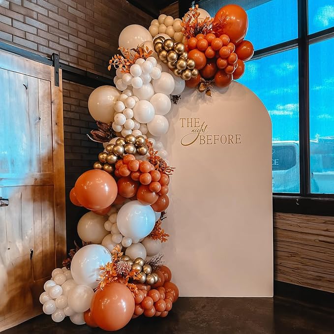Orange Gold Balloons, 12 Inch Burnt Orange White Balloons - Image 3