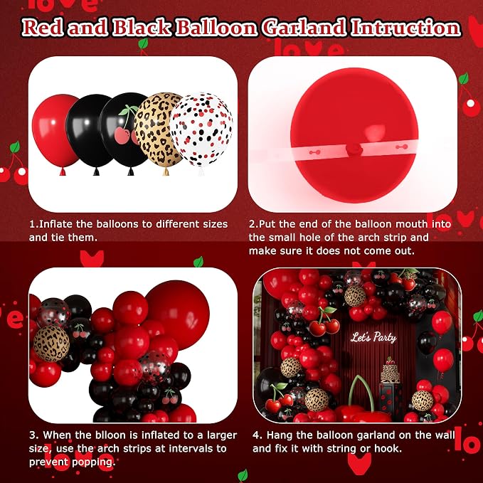 170Pcs Red and Black Leopard Cheetah Printed Balloons Garland Arch Kit | Cherry - Image 3