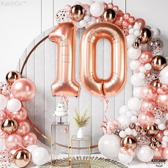 KatchOn Rose Gold 10 Balloon Number 40 Inch, 10th Birthday Decorations | Rose - Image 3