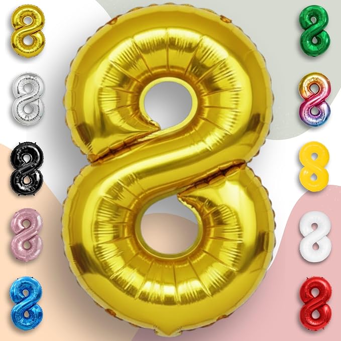 Gold Number Balloon 8 Mylar Foil Balloons 40 inch - Image 5