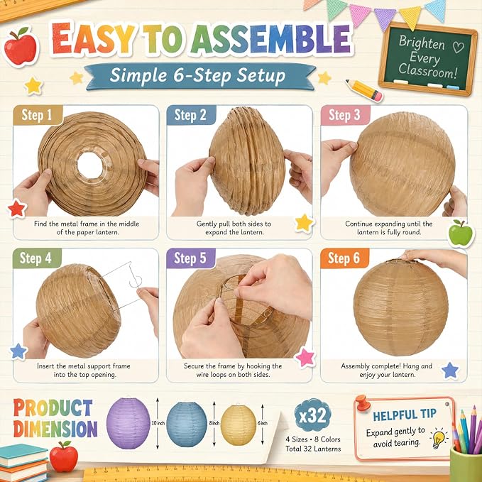 Glooglitter Neutral 16 Pack Paper Lanterns Hanging Decorations 4” 6” 8” 10” - Image 5