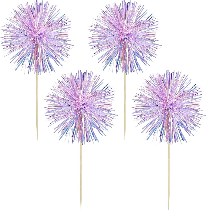 Gyufise 30Pcs Foil Firework Cupcake Toppers Sparkle Tinsel Cake Toppers Tinsel - Image 3