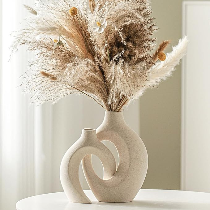 Lvases Snuggle Hollow Ceramic Vase Set of 2, Boho Home Decor by modernhomedecoration