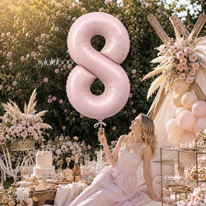 40 Inch Light Pink Number 8 Foil Big 0-9 Giant Digital Balloon | 8th - Image 3