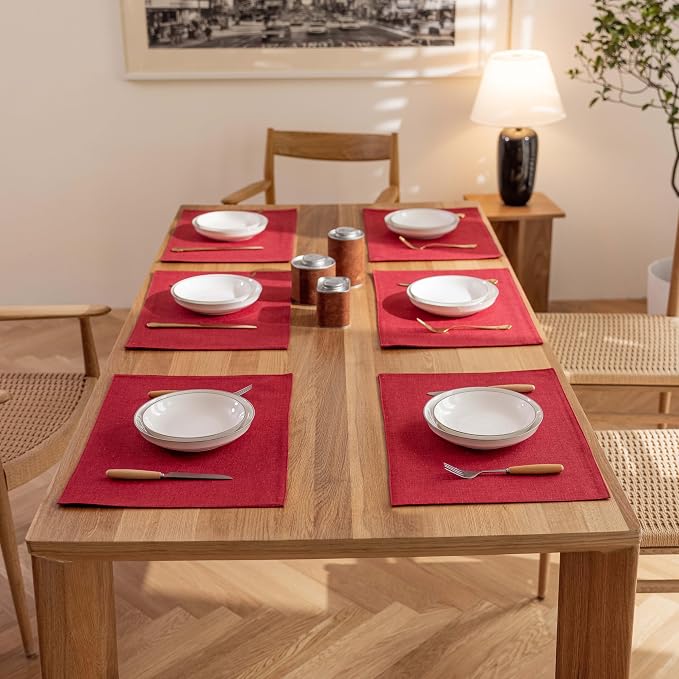 Demetex Red Placemats Set of 8 Fade Resistant Linen Placemats Modern Decorative - Image 7