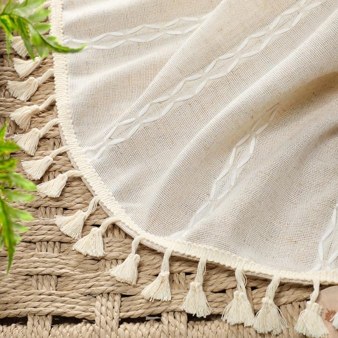 Boho 100% Blackout Curtains 84 Inch 2 Panels Linen Blend Beige | Vintage - Image 6