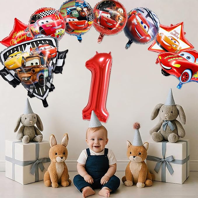 9 Pcs Car Theme Happy Birthday Decorations, Cute Cartoons Party Decorations - Image 5