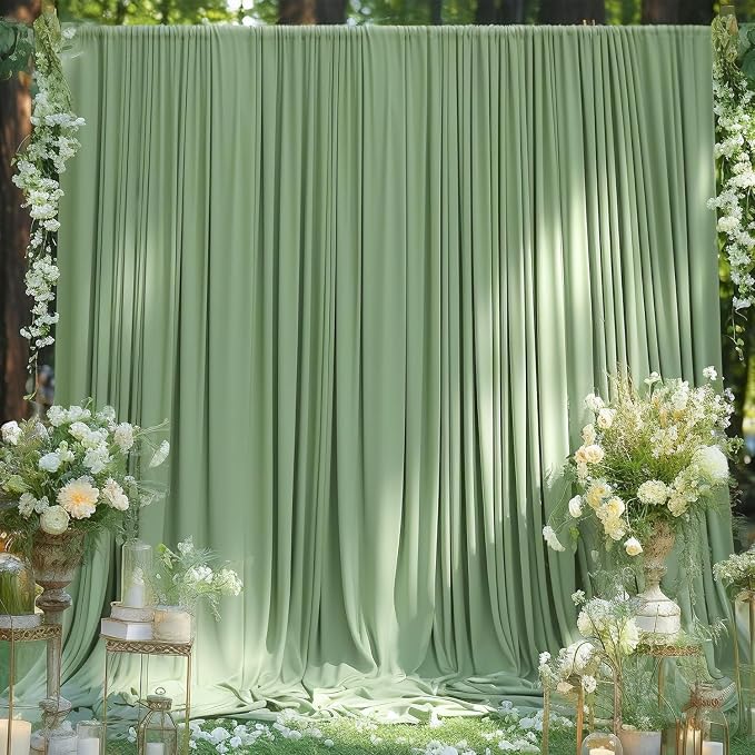 10x8ft Wrinkle Free Sage Green Backdrop Curtains - Image 6