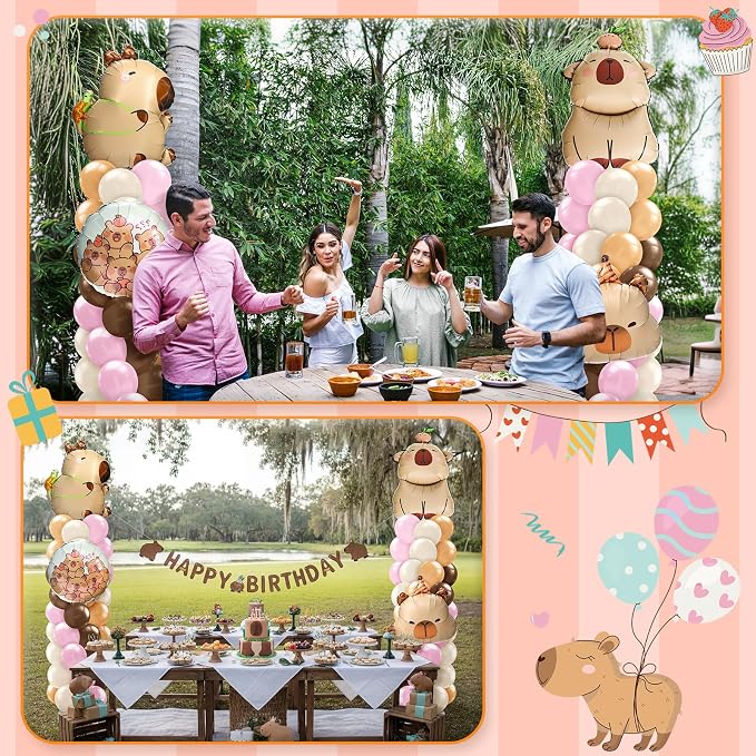 Kasyat 2 Sets Capybara Balloon Column Stand Kit Pink Brown Beige Orange - Image 6