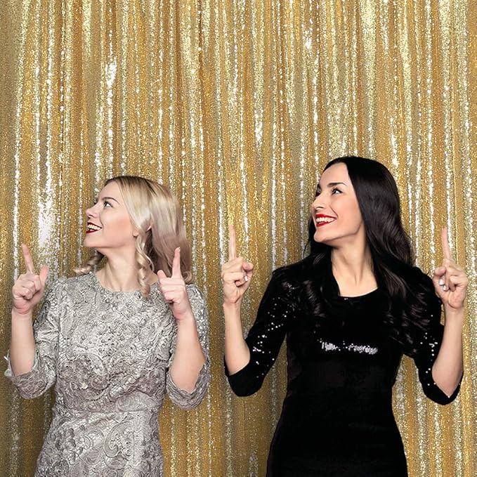 SquarePie Sequin Backdrop Less See Through Thick Background for Photography Glitter Curtain Party 10FT x 10FT Gold