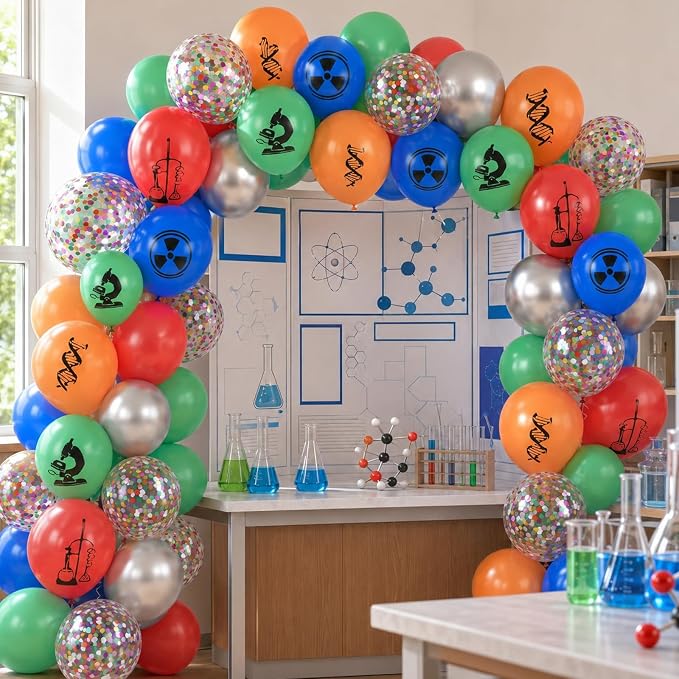 Science Party Balloons, 12 Inch Dark Light Blue Red Green Orange Metallic - Image 5