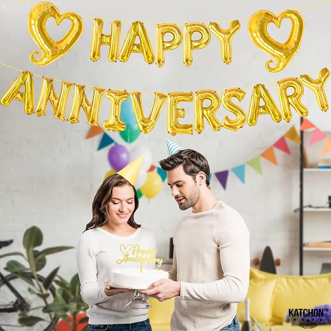 KatchOn Gold Happy Anniversary Balloons 18 Inch, Anniversary Decorations | - Image 6