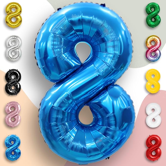 Blue Number Balloon 8 Mylar Foil Balloons 40 inch - Image 4