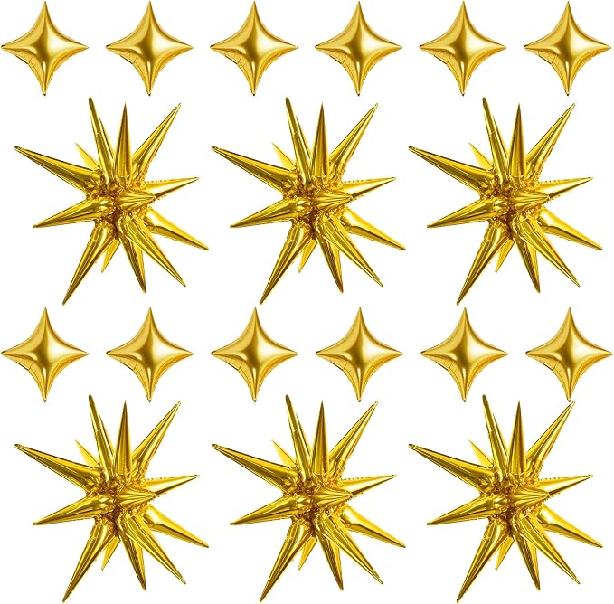 TONIFUL 18Pcs 22Inch Gold Large Explosion Star Mylar Balloons and 10Inch Four by TONIFUL