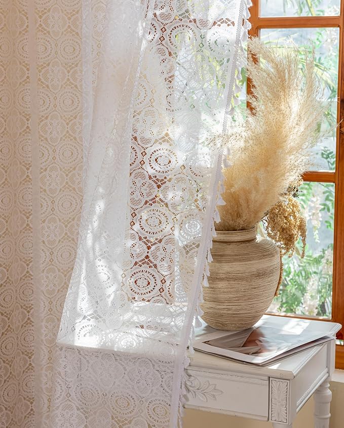 YJ YANJUN Boho Lace Curtains 84 inch, 2 Panels, Soft Light Filtering & Privacy by YJYANJUN