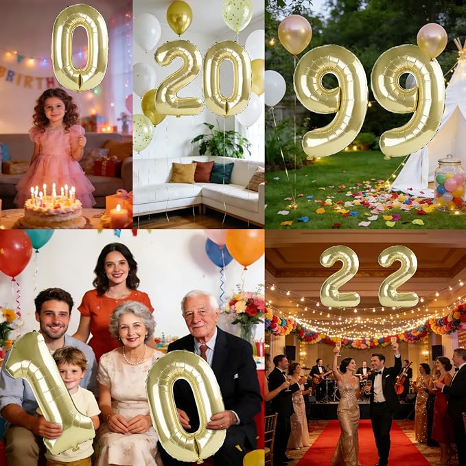 40 Inch Number 99 Balloons for 99th Birthday Party Decorations, 0-100 Champagne - Image 7