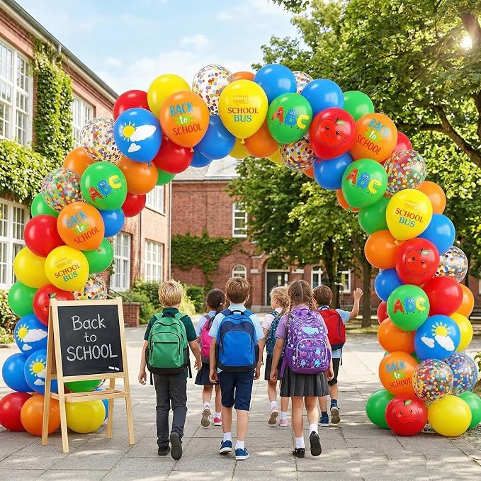 Back to School Balloons, 12 Inch Rainbow School Bus Apple ABC Printed Balloon - Image 5