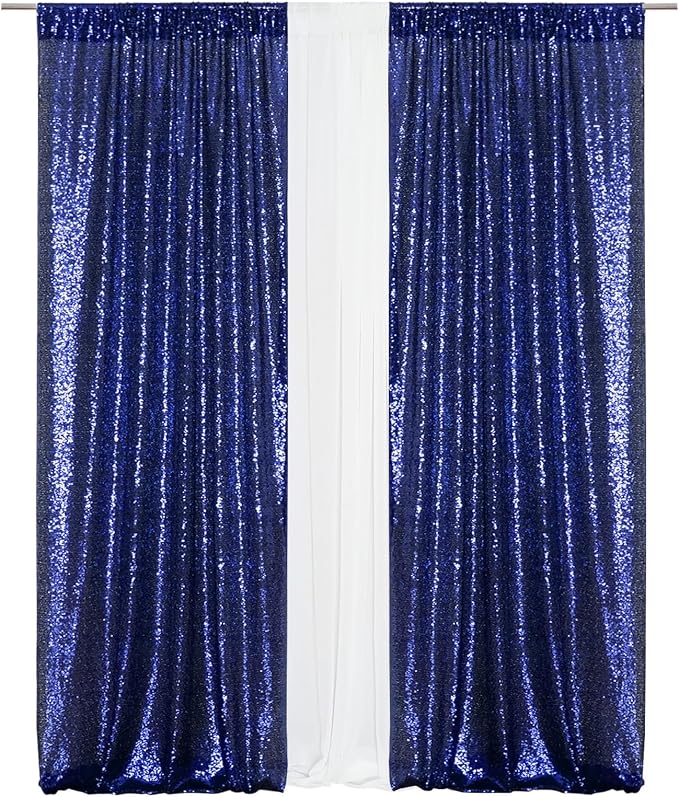 Eternal Beauty Navy Blue Sequin Backdrop Curtains, 2 Panels 2x8FT | 3mm Sparkle - Image 5