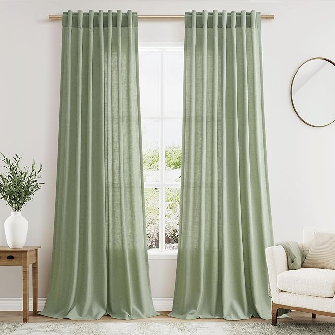 Light Sage Linen Curtains 108 Inches Long by Nanspring