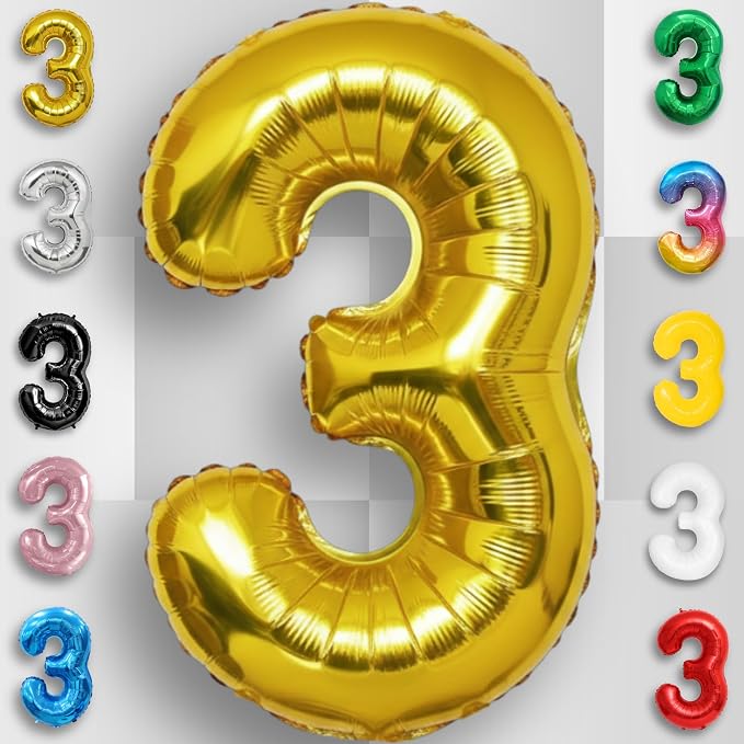 Gold Number Balloon 3 Mylar Foil Balloons 16 inch - Image 3