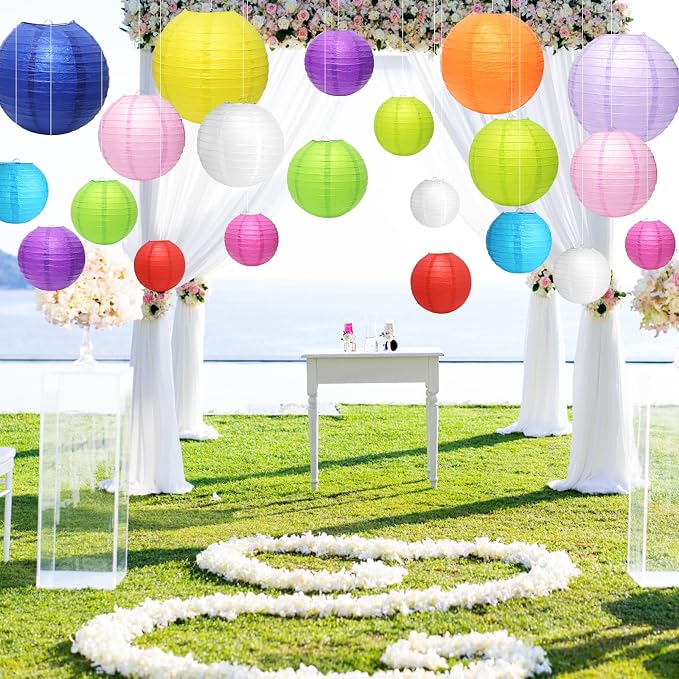 21Pcs Multicolor Paper Lanterns, 4-10in Hanging Decor, Wedding Birthday | - Image 6
