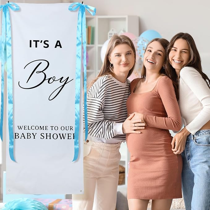 Oudain 24x60 Inch It's a Boy Burlap Banner, Baby Shower Fabric Backdrop - Image 3