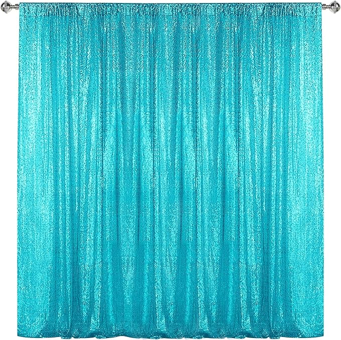 Sugargirl Turquoise Sequin Backdrop Curtain 7FTx7FT Glitter Turquoise by Sugargirl